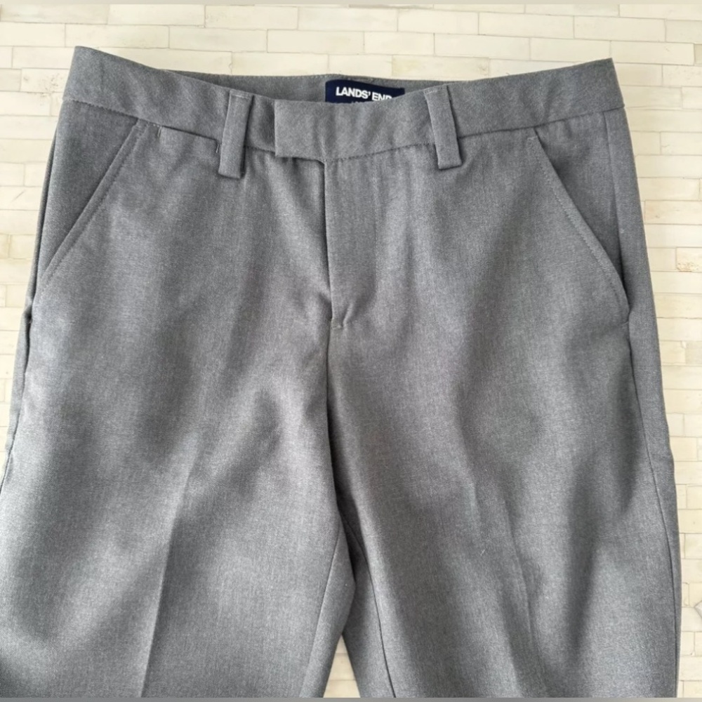 NWOT Lands End Girls Uniform Pants, Gray, Size 14 -No hem (32 Length)Brand New